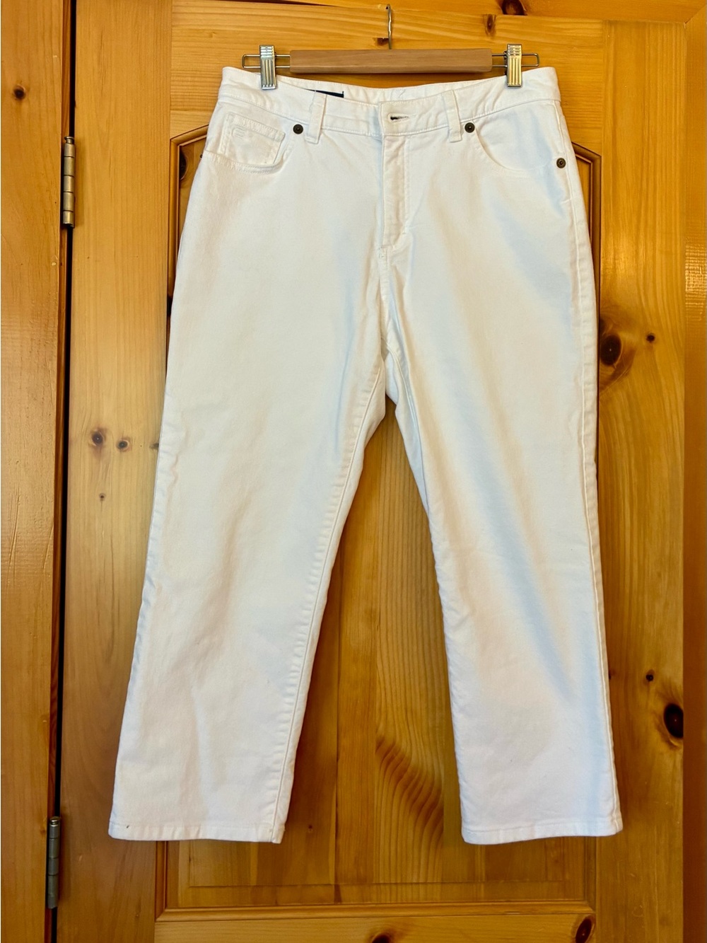 Lands' End Women's White cropped Jeans with Branded Waistband